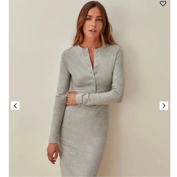 Reformation Jeans Stein Dress Heather Grey Midi Long Sleeve Size Medium - Picture 3 of 6